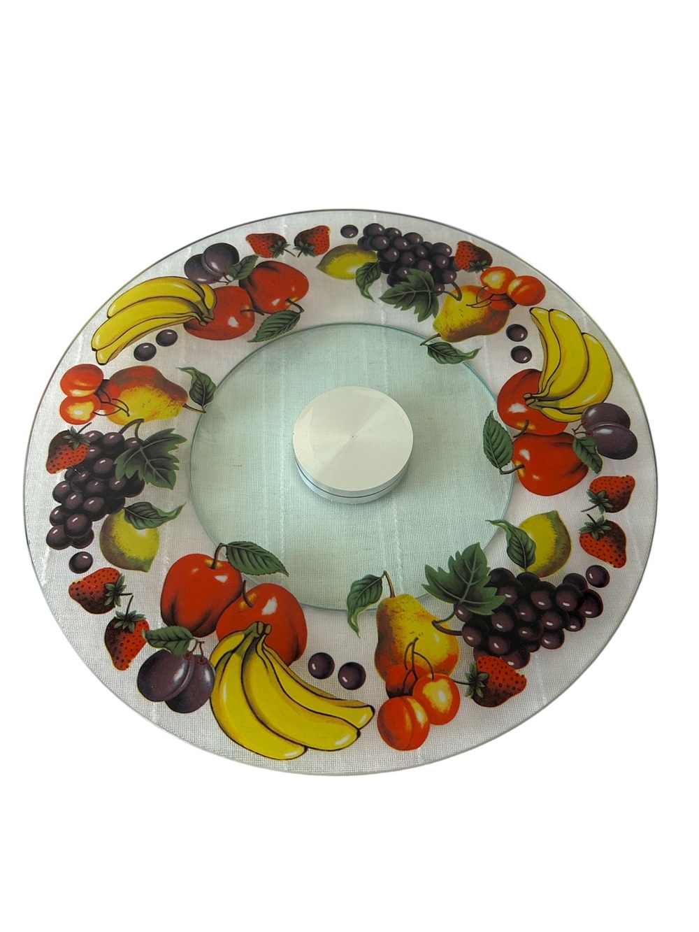 12" Tempered Glass Table Top Rotating Tray Lazy Susan Fruits Design Cottagecore